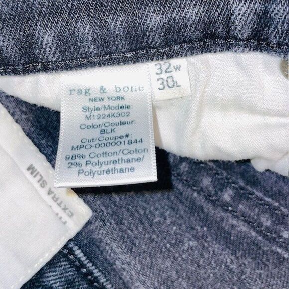 Rag & Bone Jeans Mens Black Fit 1 Extra Slim Straight Preppy Premium Denim 32x30 - Picture 13 of 16